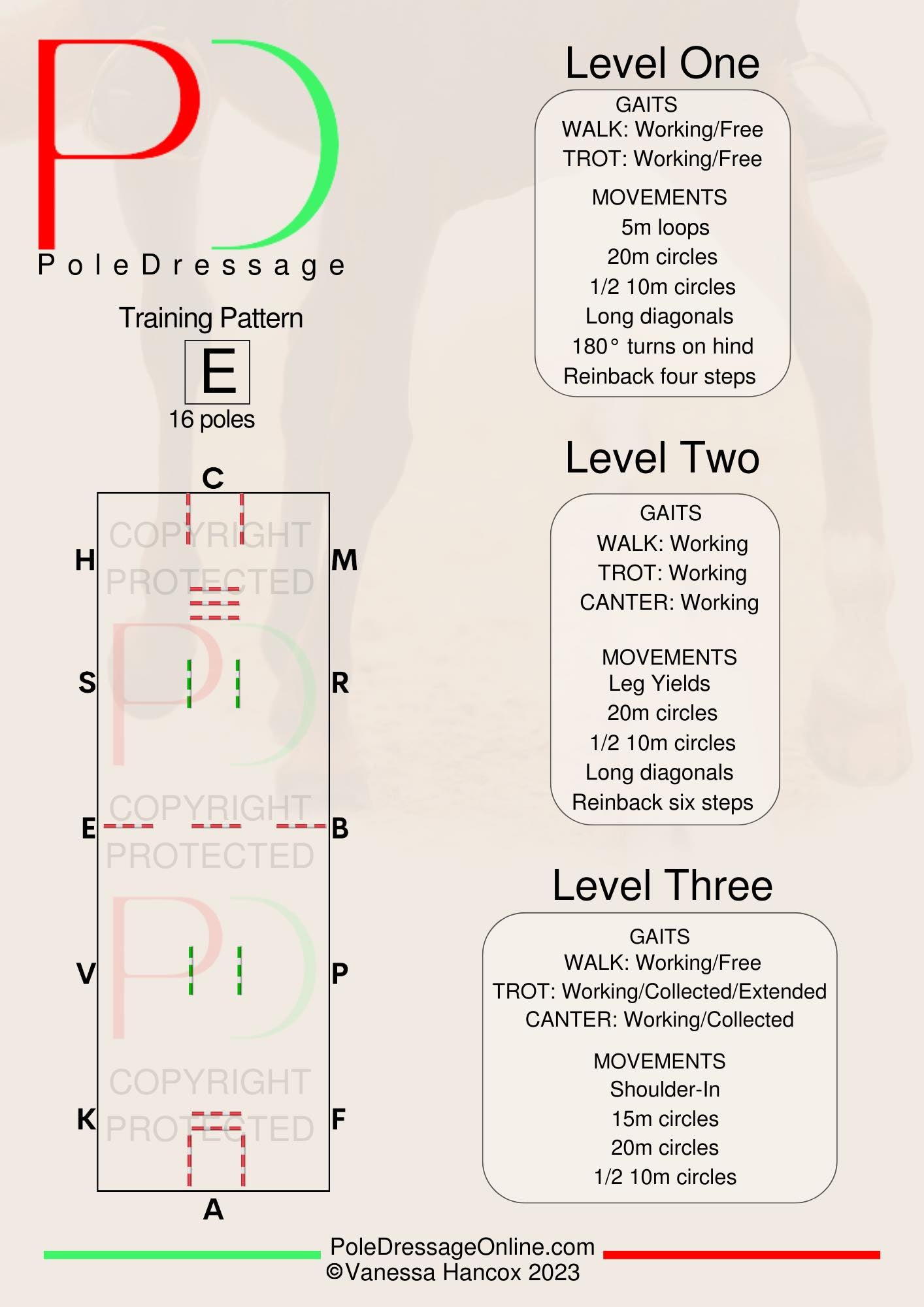 Free download levels A,.B,C,D,E pattern layout. Gaits and Movement guide