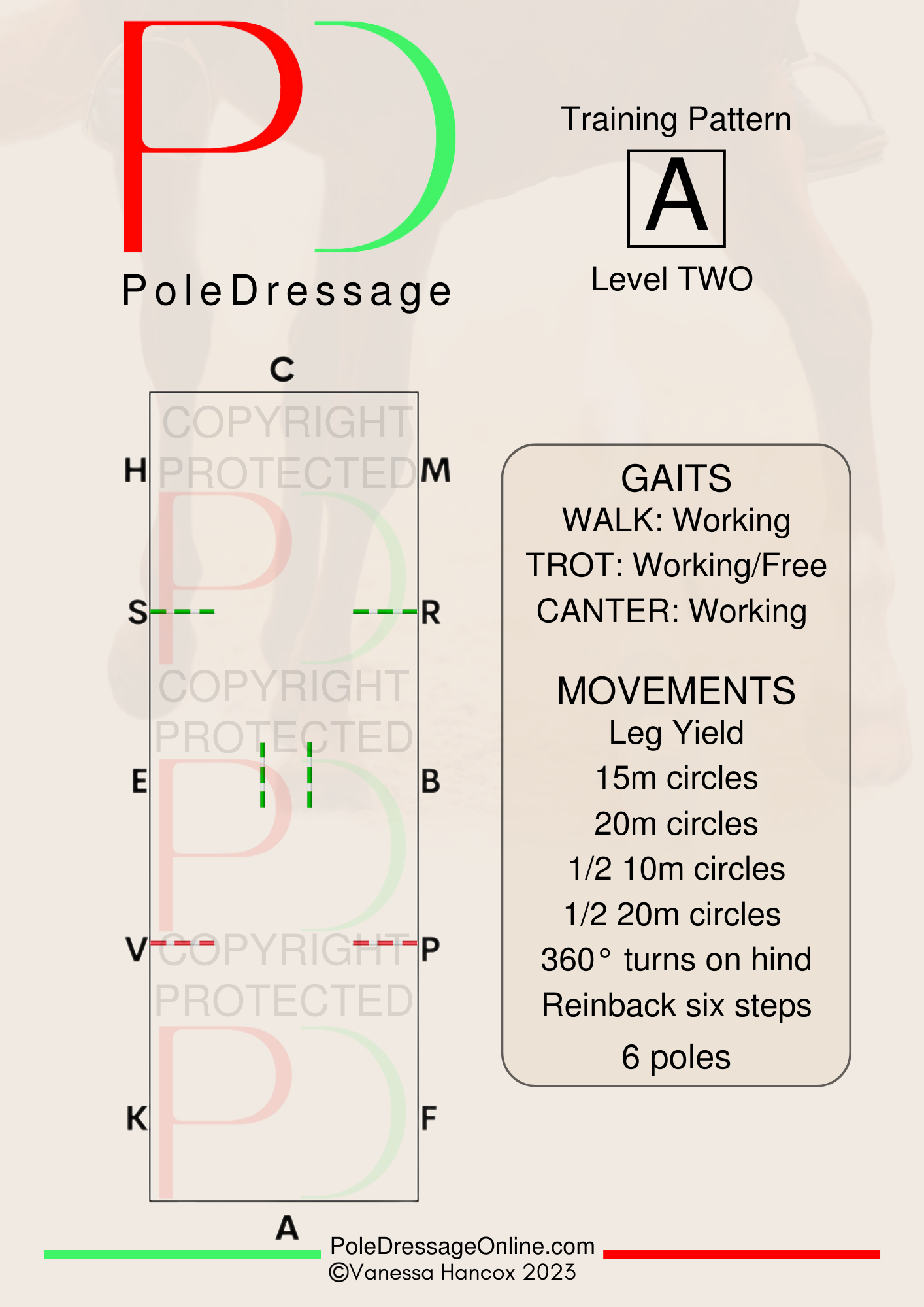 LEVEL 2 A 6 Poles Training Pattern Pole Dressage